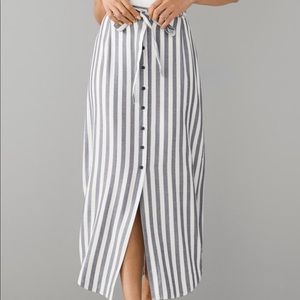 Blue and white striped midi skirt